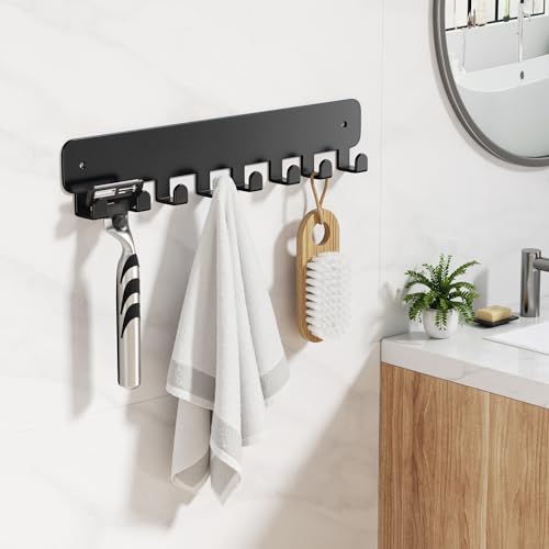 pickpiff Key Holder Wall Mount, Adhesive Key Rack with 8 Hooks Hanger for Car Key Ring, Metal Key Chain Organizer, Black 1 Pack - color: Black