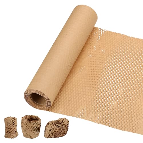 PATIKIL Honeycombs Packing Paper, 12" x 66' Honeycombs Cushioning Wrap Roll Kraft Wrapping Paper for Shipping Moving Wrapping Gifts, Wood Color - color: Wood, size: 12" x 66'