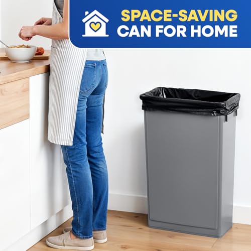 PLASTIC PRINCE 23 Gallon Slim Trash Can Kitchen, Commercial Tall Trash Bin Narrow, Rectangular Slim Jim Skinny Garbage Can for Home Garage Cabinet Restaurant, Gray - style: Gray Can