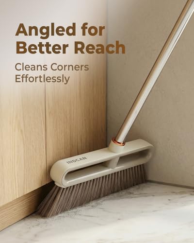 Broom and Dustpan Set with 52" Adjustable Long Handle, (Santra Lite) - color: Sandstone Beige