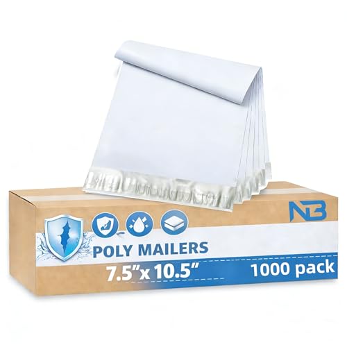 NB 7.5x10.5 Inch – 1000 Pcs White Poly Mailers Strong Adhesive Self-Seal Shipping Envelopes, Tear & Water Resistant Packaging for E-Commerce and Small Business - color: White, size: 7.5"x10.5" 1000pcs