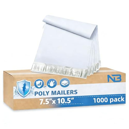 NB 7.5x10.5 Inch – 1000 Pcs White Poly Mailers Strong Adhesive Self-Seal Shipping Envelopes, Tear & Water Resistant Packaging for E-Commerce and Small Business - color: White, size: 7.5"x10.5" 1000pcs