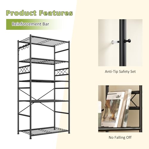 DurayLoly Heavy Duty 5-Tier 500LBS Garage Shelving Unit with Hooks, Black - size: 23.6" W x 13.8" D x 72.4" H (5T)