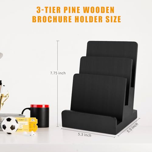 6 x 9 Wood Brochure Holder 3 Tier Pamphlet Display Stand Black Brochure Display Stand Postcard Holder Flyer Holder Magazine Rack Literature Stand Book Display for Desk Booklets Menu (1)