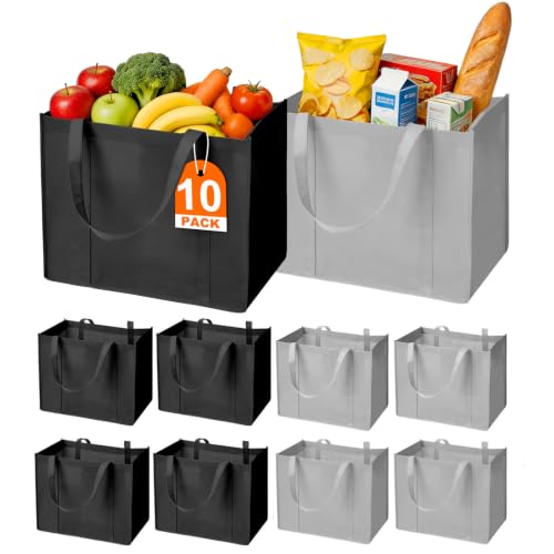 HECTOLIFE 20-Pack Reusable Grocery Bags，Large Washable Foldable Shopping Bags，Heavy Duty Tote Bags with Reinforced Handles - color: Grey and Black（10 Pack）