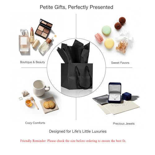 Aosric Black Square Gift Bags with Tissue Paper, 24 Pack 6x6x6 Inch - color: Black