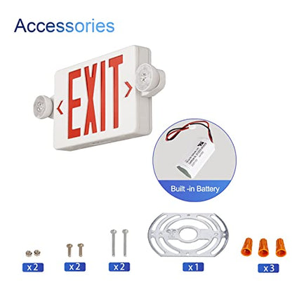 GZRUIYANG Exit Sign With Emergency Lights Red, LED Exit Light With Battery Backup, UL 924 Certified, AC 120/277V, Commercial Lights Combo for Business - 2 Pack - color: White Housing Red Letter, size: 2 Pack