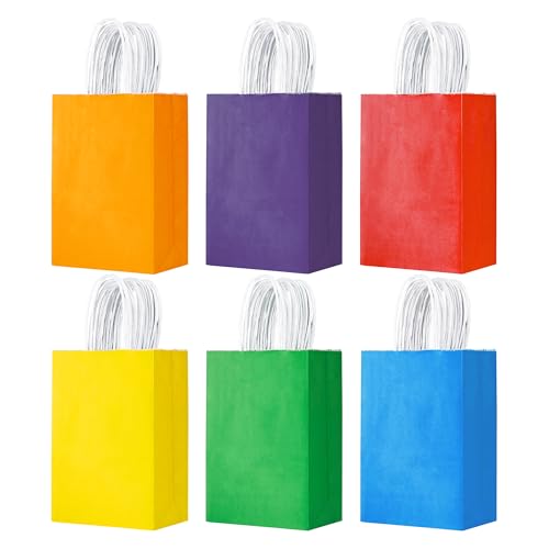 YEEHAW 24 Pack Small Gift Bags 5.8"×3.2"×8.25" Kraft Paper Bags with Handles, Party Favor Bags Bulk for Kids Birthday, Baby Shower, Crafts, Wedding, Party (6 Colors) - color: Multicolor 5.8x3.2x8.25, size: 1 Count (Pack of 24)