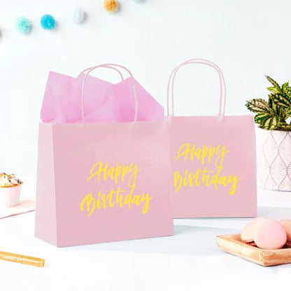 DjinnGlory 24 Pack Mini Tiny Small Pink Paper Gift Bags with Handles 6x5x2.5 Inch and 24 Tissue Paper for Wedding Baby Shower Princess Birthday Party Favors Goodies - color: Pink