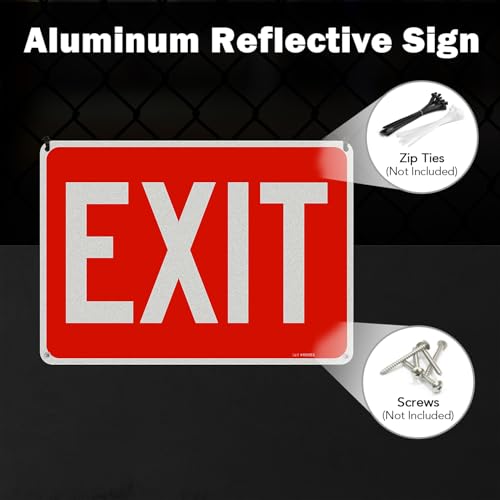 T&R Large Exit Sign - 14 x 10 Inches Rust Free .040 Aluminum Reflective - UV Protected, Waterproof and Fade Resistant - 4 Pre-drilled Holes - color: Red -14" x 10" - 1 Pack