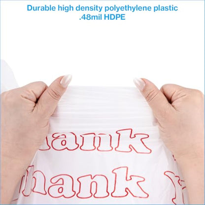 SSWBasics Premium Thank You T-Shirt Bags - 500 - Pack, 18” x 8" x 30", .48mil HDPE Thickness - Ideal for Restaurants, Retail, Grocery, Takeout - Standard Supermarket Size - Strong and Durable - size: 500 Count (18" x 8" x 30")