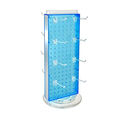 Azar Displays 700508-BLU-4C16 8-Inch W by 20-Inch H Revolving Black Pegboard Counter Display with 16-Pack of 4 inch Locking Hooks, Blue - color: Blue, style: Pegboard + Hooks
