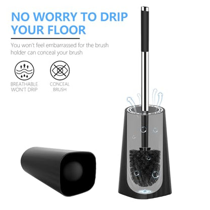 SetSail Toilet Brush, Compact Size Toilet Bowl Brush and Holder Toilet Brushes for Bathroom with Stainless Steel Handle Toilet Cleaner Brush with Durable Scrubbing Bristles, Splash-Proof - color: Black, size: 1 pack