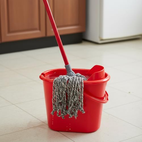 Condor Professional Bucket with Drainer, Red Plastic Mop Bucket, Built-in Measuring Scale, Cleaning Container