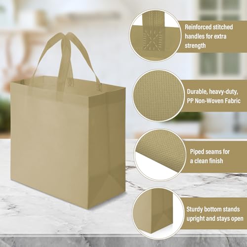Reginary 50 Pcs Reusable Tote Bags Shopping Bags Non Woven, Light Brown - color: Light Brown