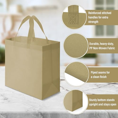Reginary 50 Pcs Reusable Tote Bags Shopping Bags Non Woven, Light Brown - color: Light Brown