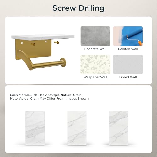 FORIOUS Natural Marble Toilet Paper Holder with Phone Shelf, Commercial - color: Brushed Gold, size: Single Roll
