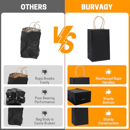 BURVAGY 200P Black Small Paper Gift Bags with Handles Bulk Kraft Paper Bags - color: C-Black-200P