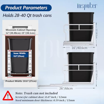 Insputer Pull Out Trash Can Cabinet with Soft-Close Slides - size: Single