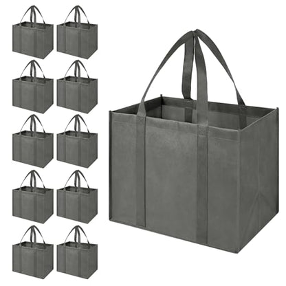 LadyRosian Reusable Grocery Bags Extra Large Foldable Shopping Bags 10 Pack Heavy Duty Kitchen Tote Bags with Handle Can Hold 45+lbs, Stands Upright, Foldable & Washable (Grey) - color: Grey