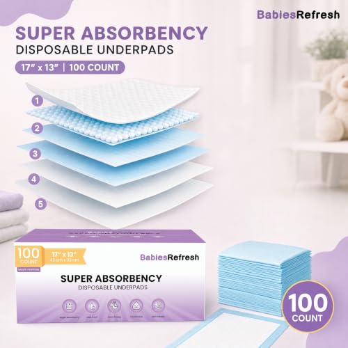 100 Count 17” x 13", Baby Changing Pad, Disposable Underpads, Leakproof Quick Drying for Multi-use for Babies, Puppy Pads and Adults, Chucks, Disposable Diaper Changing Pad for Baby, Blue, Small - size: 100 count 17" X 13"