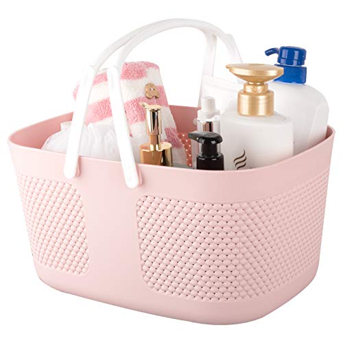rejomiik Portable Plastic Shower Caddy Basket Organizer with Handles, Pink - color: Pink