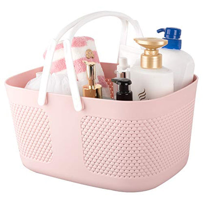 rejomiik Portable Plastic Shower Caddy Basket Organizer with Handles, Pink - color: Pink