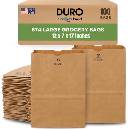DURO 57# Heavy Duty Brown Grocery Bags, No Handles, 12x7x17 In, 100 Ct - size: 1 Count (Pack of 100)