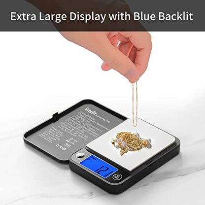 Vitafit 500g Digital Pocket Scale High Accuracy 0.01g, Gram Scale Blue LCD