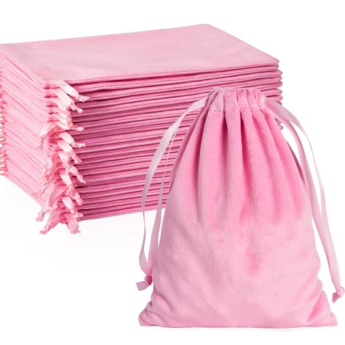25 Pcs Velvet Drawstring Bags 5 x 7 Inch, Rose Pink Soft Velvet Pouches - color: Rose Pink
