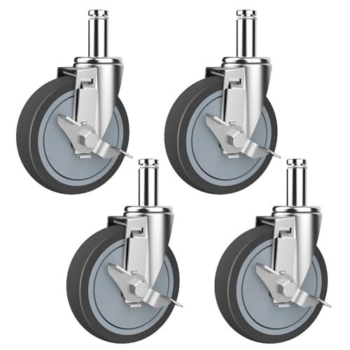 RILIDRI 4-Inch Caster for Wire Shelving Racks with Brakes(Grip Ring Stem-Fit for 7/8” ID Tubing), Set of 4 Metro Shelving Replacement Wheels(.864" x 2-3/16") - size: 4 Inch