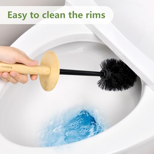 Black Toilet Bowl Brush and Holder Set,Cute Rv Bamboo Cleaner Scrubber - color: Black 1p