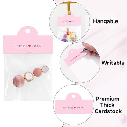 joycraft 100Pcs Pink Packaging for Small Business, Jewelry Package Supplies with Clear Bags, Jewelry Display Bags for Selling, Craft Packaging Set for Bracelets, Key Chains, Earring, Necklace. - color: Pink
