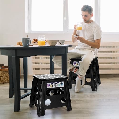 Delxo Folding Step Stool 13 Inch,300 Lbs Step Stool for Adults Black - color: Black, size: 13 Inch