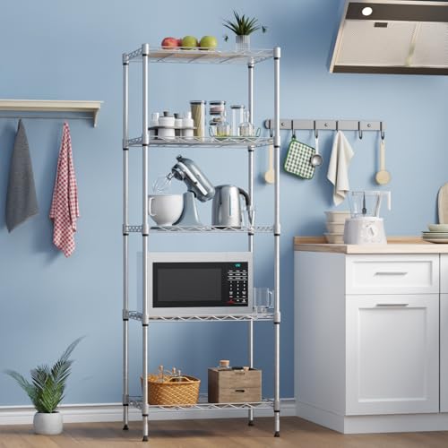 FDW | 5-Tier Wire Shelf | 17" x 12" x 48" | Chrome - color: Chrome, size: 5-Shelf Small No Wheels