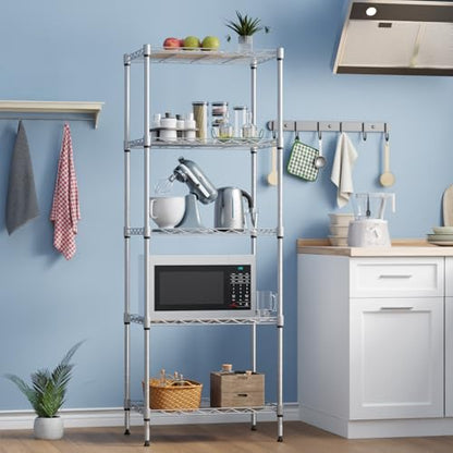 FDW | 5-Tier Wire Shelf | 17" x 12" x 48" | Chrome - color: Chrome, size: 5-Shelf Small No Wheels