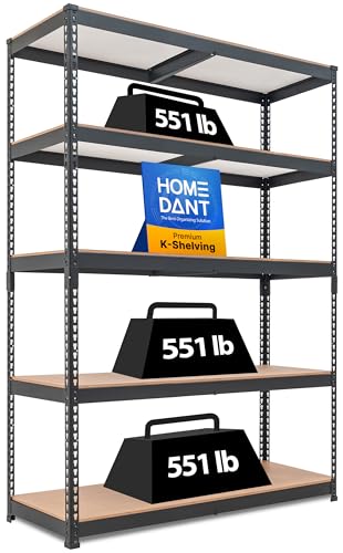 HOMEDANT Black 47.7" W 5 Tier Storage Shelves Garage Shelving Unit Metal - color: Black, size: 47.7"W x 18.2"D