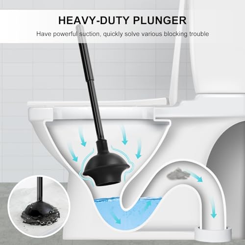 SetSail Toilet Brush and Plunger Set, Semi-Hidden Toilet Plungers, Black - color: Black, size: 1 pack