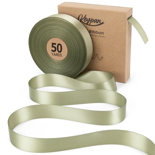 Keypan Sage Green Satin Ribbon, 1 Inch, 50 Yards - color: Sage Green, size: 1"