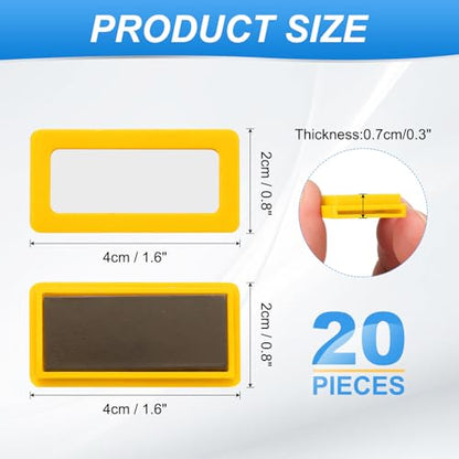 uxcell 20 Pcs Magnetic Label Holders, 1.6 x 0.8 Inch Data Card Holder with Paper Cards and Protective Films for Shelf White Board Toolbox Metal Wall Cabinet Drawer, Yellow - color: Yellow, size: 1.6 x 0.8 Inch