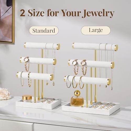 Jewelry Organizer Stand Display, 3 Tier Velvet Bracelet Holder, White - color: White, size: Large