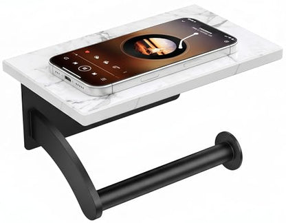 FORIOUS Natural Marble Toilet Paper Holder with Phone Shelf, Commercial - color: Matte Black, size: Single Roll
