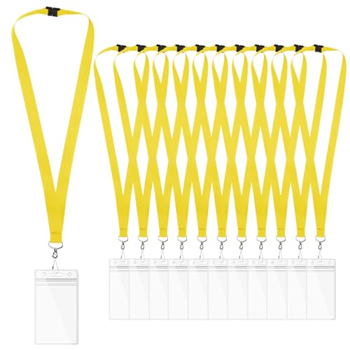 12-Pack Yellow Breakaway Lanyards with Waterproof Badge Holders, Polyester Neck Straps for ID Cards, Keys, Events, Office, and Schools - color: Yellow