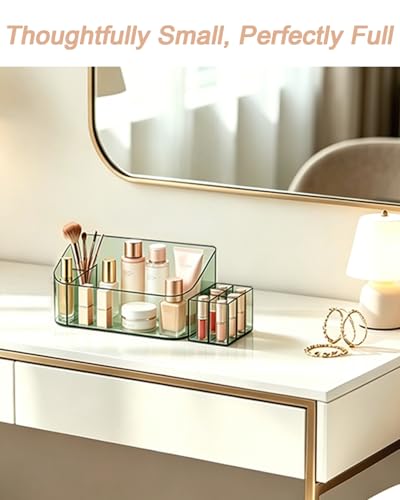 Makeup Tray Holder Organizer Cosmetic Display Case Tabletop Desktop Vanity Countertop Bathroom Wall Cabinet Medicine Storage Box 9 Dividers 2 Removable Women Ladies Girls Gifts Crystal Green 1 PACK - color: Crystal Green