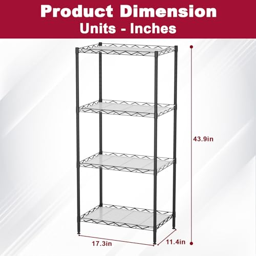 FDW | 4-Tier Wire Shelf | 18" x 12" x 44" | Black - color: Black, size: 4-Shelf No Wheels