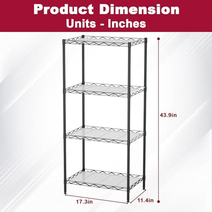 FDW | 4-Tier Wire Shelf | 18" x 12" x 44" | Black - color: Black, size: 4-Shelf No Wheels