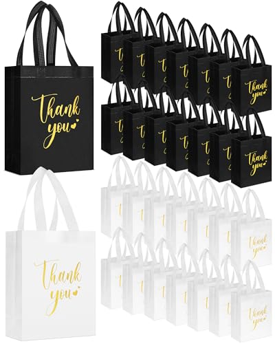 Sweetude 30 Thank You Non Woven Gift Bag, 10 x 8 x 4 Inch, Black, White - color: Black, White, size: 10 X 8 X 4 Inch