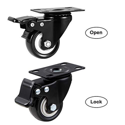 2" Caster Wheels Set of 4, Heavy Duty Casters with Brake - color: Black, size: 2 Inch