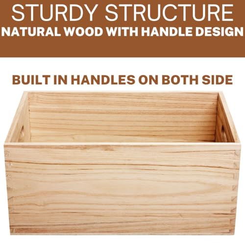 Unfinished Wooden Crates 4 Pack - Nesting Pine Wood Boxes with Handles - color: Unfinished