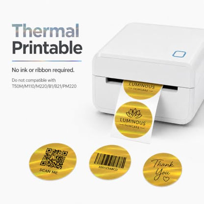 Round Holographic Gold Thermal Labels 1.5 in Vinyl Stickers 200 PCS - color: Holographic Gold, size: 1.5 × 1.5 Inch